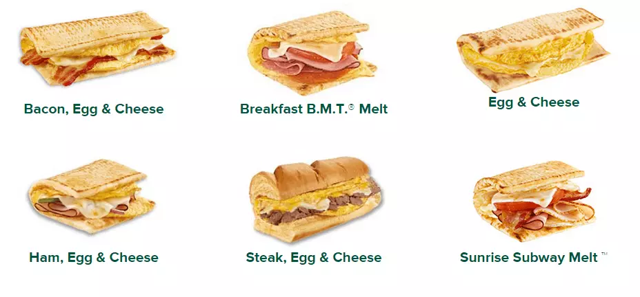 Subway Breakfast menu