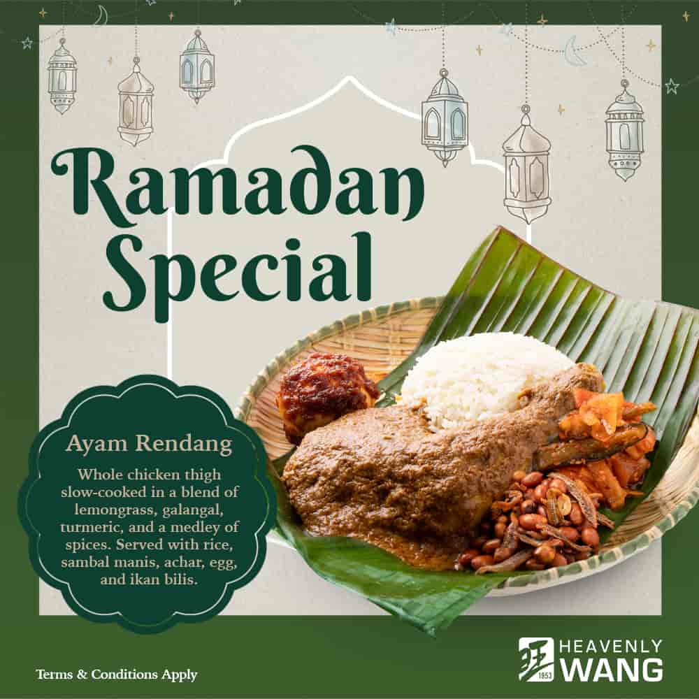 Heavenly Wang Cafe Promotion in Singapore 2023 It's that time of year again! It's Ramadan, and you know what that means: it's time for Heavenly WANG to bring their A game with some treats for your Iftar meals. This year, they're bringing you a limited-time offer to make sure that you get the most out of your Iftar experience—and it couldn't be easier or more delicious. First up is their new Oatly Bandung with Lychee Bits. Made with Oatly Tea Master and served in a heavenly wang-shaped bowl, this drink is perfect for cleansing your palate after a long day. With just the right amount of lychee bits mixed in, it'll leave you feeling refreshed and ready to take on anything. Next up is their Ayam Rendang, which takes on flavors from around the world and makes them one with this classic Indonesian dish. Succulent chicken thigh slow-cooked in an aromatic blend of spices and served with rice, sambal manis (a spicy sauce), egg (for protein!), and ikan bilis (for crunch!). If you're looking to try something new this Ramadan, look no further than Heavenly WANG's Ayam Rendang!